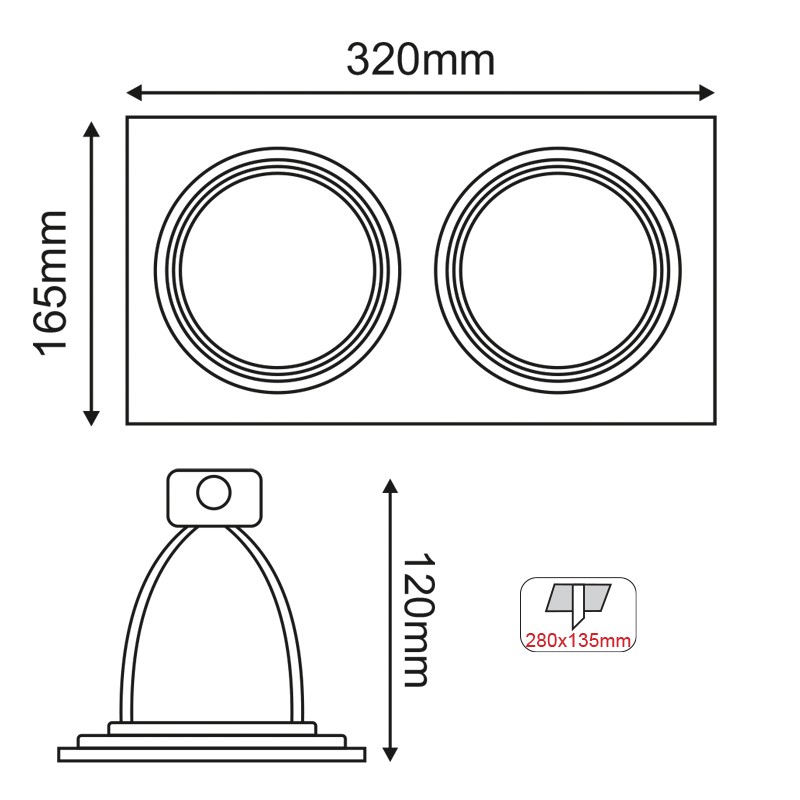 ΣΠΟΤ AR111 XMS ΔΙΠΛΟ ΛΕΥΚΟ ΤΕΤΡΑΓΩΝΟ 320x165