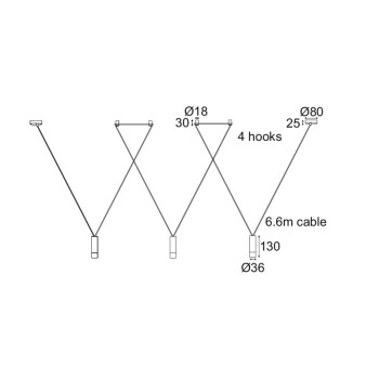 NETTO ΚΡΕΜΑΣΤΟ Φ/Σ 3ΧG9 ΜΑΥΡΟ ΑΛΟΥΜΙΝΙΟ 3x D3,6XH13CM ΚΑΛΩΔΙΟ 6,6M 4HOOKS TERES