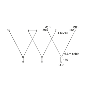 NETTO ΚΡΕΜΑΣΤΟ Φ/Σ 3ΧG9 ΜΑΥΡΟ ΑΛΟΥΜΙΝΙΟ 3x D3,6XH13CM ΚΑΛΩΔΙΟ 6,6M 4HOOKS TERES