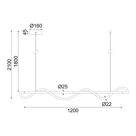 ΚΡΕΜΑΣΤΟ Φ/Σ LED 36W 3000K 2000LM KYMA ΜΑΥΡΟ ΜΕΤ/ΚΟ IP20 120Χ6XΗ215CM 