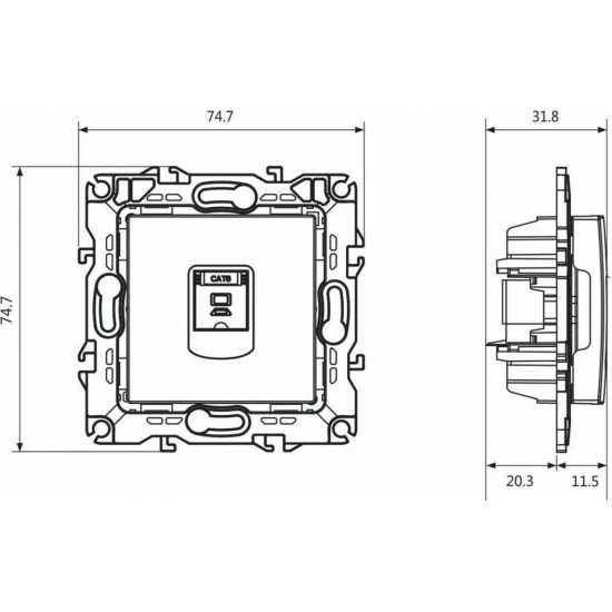 Aca Prime Μονή Πρίζα Δικτύου RJ45 χωρίς Πλαίσιο Τύπου Cat6 σε Ασημί Χρώμα 1000113203