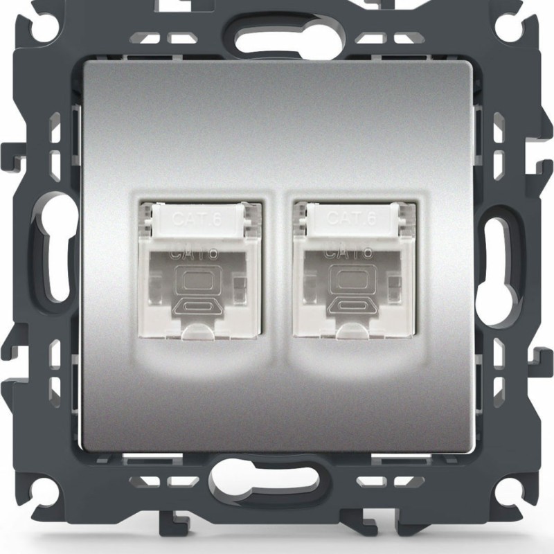 Aca Prime Διπλή Πρίζα Δικτύου RJ45 χωρίς Πλαίσιο Τύπου Cat6 σε Ασημί Χρώμα 1000113303