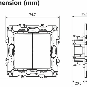 Aca Prime Χωνευτός Διακόπτης Τοίχου για Έλεγχο Φωτισμού χωρίς Πλαίσιο και Δύο Πλήκτρα Aller Retour Καφέ