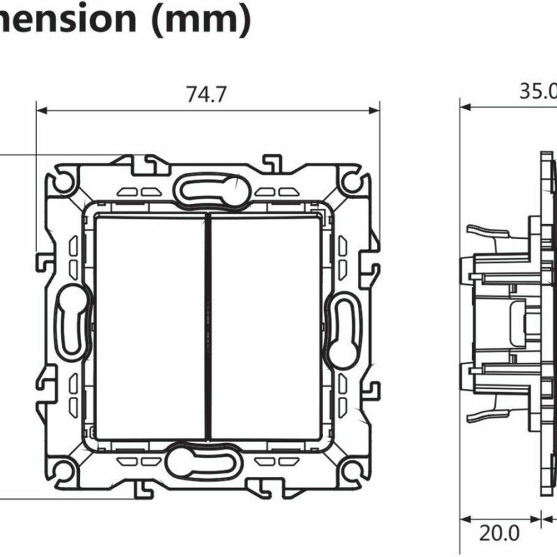 Aca Prime Χωνευτός Διακόπτης Τοίχου για Έλεγχο Φωτισμού χωρίς Πλαίσιο και Δύο Πλήκτρα Aller Retour Σαμπανιζέ