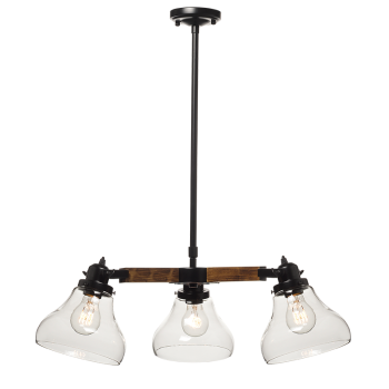 ΚΡΕΜΑΣΤΟ Φ/Σ 3ΧΕ27 ΜΕΤΑΛΛΙΚΟ+ΞΥΛΟ+ΓΥΑΛΙ Φ60ΧΗ100CM