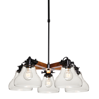 ΚΡΕΜΑΣΤΟ Φ/Σ 5ΧΕ27 ΜΕΤΑΛΛΙΚΟ+ΞΥΛΟ+ΓΥΑΛΙ Φ60ΧΗ100CM