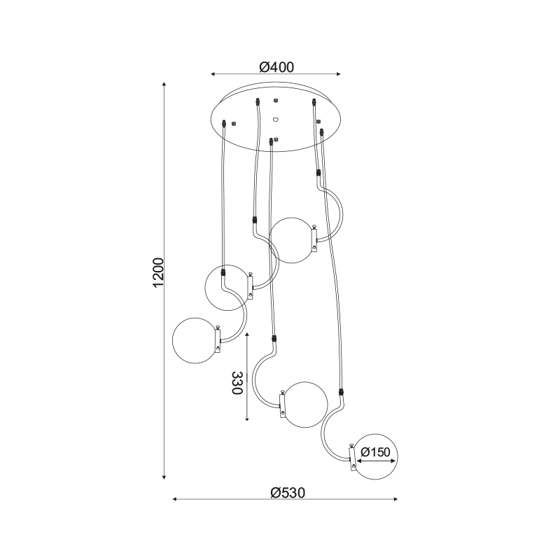 ΚΡΕΜΑΣΤΟ Φ/Σ 5ΧΕ27 ΓΥΑΛΙ+ΜΕΤΑΛΛΟ+MDF Φ50ΧΗ120CM