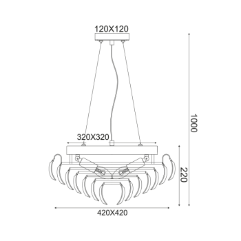 ΚΡΕΜΑΣΤΟ Φ/Σ 4ΧΕ14 ΚΡΥΣΤΛΛΟ+ΧΡΩΜΙΟ ΜΕΤΑΛΛΟ 40Χ40ΧΗ100CM
