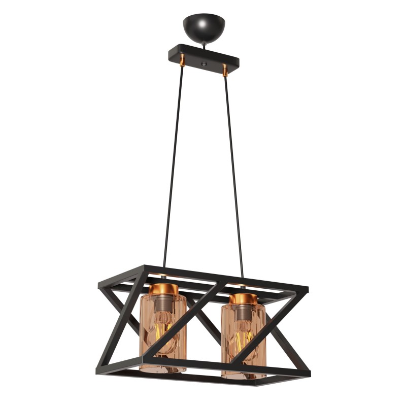 Φωτιστικό Κρεμαστό Δίφωτο Μεταλλικό Μαύρο Ε27 40x25x70cm