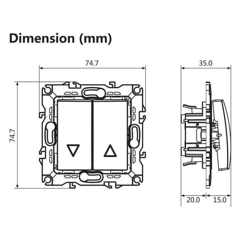 Aca Prime Χωνευτός Διακόπτης Button Τοίχου Ρολών χωρίς Πλαίσιο και Δύο Πλήκτρα Σαμπανιζέ Χρώμα  1000112204