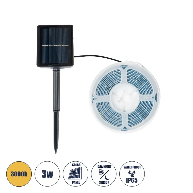 GloboStar® 70420 Αυτόνομο Ηλιακό Φωτοβολταϊκό Σετ με 3 Μέτρα Ταινία LED Θερμό Λευκό 3000k GloboStar® 70420 Αυτόνομο Ηλιακό Φωτοβολταϊκό Σετ με 3 Μέτρα Ταινία LED Θερμό Λευκό 3000k