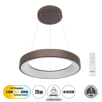 GLOBOSTAR® SALEM 61244 Μοντέρνο Κρεμαστό Φωτιστικό Οροφής LED 75W 8625lm 120° AC 220-240V IP20 Ρυθμιζόμενο Λευκό CCT με Χειριστήριο από 2700K έως 6000K Dimmable - Lumileds SMD Chip - Χάλκινο & Καφέ - Μ45 x Π45 x Υ7cm - 3 Χρόνια Εγγύηση GLOBOSTAR® SALEM 61244 Μοντέρνο Κρεμαστό Φωτιστικό Οροφής LED 75W 8625lm 120° AC 220-240V IP20 Ρυθμιζόμενο Λευκό CCT με Χειριστήριο από 2700K έως 6000K Dimmable - Lumileds SMD Chip - Χάλκινο & Καφέ - Μ45 x Π45 x Υ7cm - 3 Χρόνια Εγγύηση