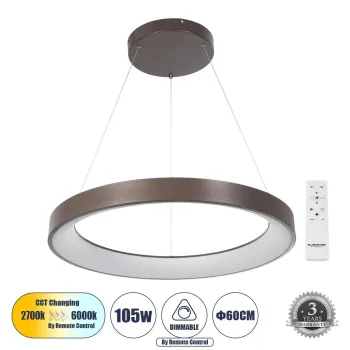 GLOBOSTAR® SALEM 61248 Μοντέρνο Κρεμαστό Φωτιστικό Οροφής LED 105W 12075lm 120° AC 220-240V IP20 Ρυθμιζόμενο Λευκό CCT με Χειριστήριο από 2700K έως 6000K Dimmable - Lumileds SMD Chip - Χάλκινο & Καφέ - Μ60 x Π60 x Υ7cm - 3 Χρόνια Εγγύηση GLOBOSTAR® SALEM 61248 Μοντέρνο Κρεμαστό Φωτιστικό Οροφής LED 105W 12075lm 120° AC 220-240V IP20 Ρυθμιζόμενο Λευκό CCT με Χειριστήριο από 2700K έως 6000K Dimmable - Lumileds SMD Chip - Χάλκινο & Καφέ - Μ60 x Π60 x Υ7cm - 3 Χρόνια Εγγύηση