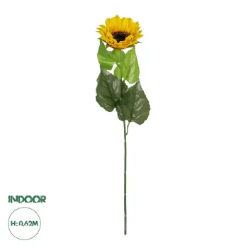 GloboStar® Artificial Garden YELLOW SUNFLOWER BRANCH 21381 Τεχνητό Διακοσμητικό Κλαδί Ηλιοτρόπιο Κίτρινο Y62cm