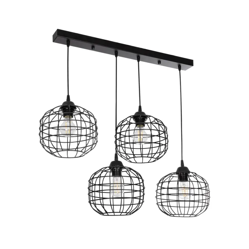 GLOBOSTAR® PULSAR 201-0103 Vintage Κρεμαστό Φωτιστικό Οροφής με Ντουί 4 x E27 AC 220-240V IP20 - Μαύρο - Μ80 x Π22 x Υ46cm