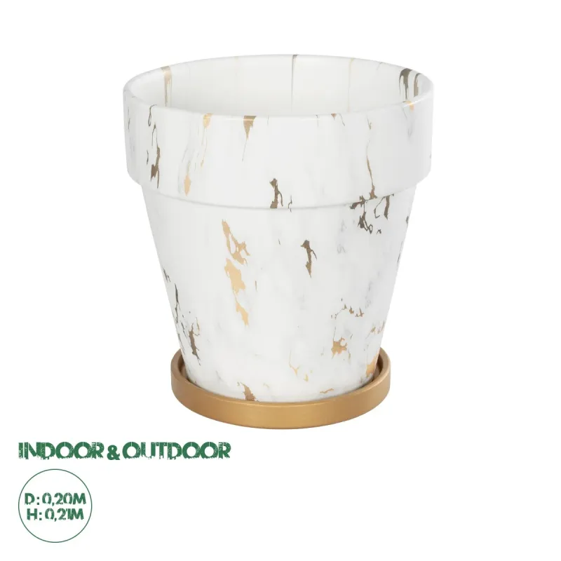 GloboStar® Artificial Garden DENPASAR 20526 Διακοσμητική Κεραμική Γλάστρα Λευκή με Χρυσό Μ20 x Π20 x Υ21 cm GloboStar® Artificial Garden DENPASAR 20526 Διακοσμητική Κεραμική Γλάστρα Λευκή με Χρυσό Μ20 x Π20 x Υ21 cm