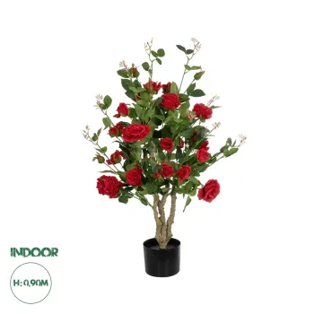 GloboStar® Artificial Garden RED ROSES 21070 Τεχνητό Διακοσμητικό Δέντρο Τριανταφυλλιά Μ50 x Π50 x Υ90cm