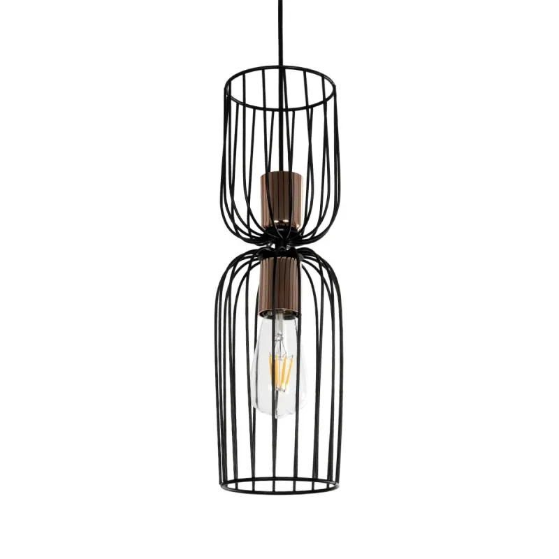 GLOBOSTAR® LAVERA 201-0124 Vintage Κρεμαστό Φωτιστικό Οροφής με Ντουί 1 x E27 AC 220-240V IP20 - Μαύρο & Μπρούτζινο - Μ14 x Π14 x Υ44cm