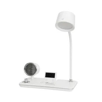 GLOBOSTAR® OLDY 76557 Μοντέρνο Επιτραπέζιο Φωτιστικό Γραφείου με Ασύρματη Φόρτιση 15W 3A, 5W Bluetooth Ηχείο & Ψηφιακό Ρολόι LED 3W 300lm 120° DC 5V με USB-C IP20 Ρυθμιζόμενο Λευκό CCT με Αφή 2700K/4500K/6000K Dimmable - Sanan SMD Chip - Λευκό - Μ13 x GLOBOSTAR® OLDY 76557 Μοντέρνο Επιτραπέζιο Φωτιστικό Γραφείου με Ασύρματη Φόρτιση 15W 3A, 5W Bluetooth Ηχείο & Ψηφιακό Ρολόι LED 3W 300lm 120° DC 5V με USB-C IP20 Ρυθμιζόμενο Λευκό CCT με Αφή 2700K/4500K/6000K Dimmable - Sanan SMD Chip - Λευκό - Μ13 x