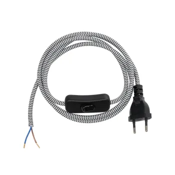 GLOBOSTAR® WHIP 77670 Μοντέρνο DIY Υφασμάτινο Καλώδιο με Διακόπτη On/Off AC 220-240V IP20 - Λευκό & Μαύρο - Μ150 x Π2.7 x Υ1.9cm GLOBOSTAR® WHIP 77670 Μοντέρνο DIY Υφασμάτινο Καλώδιο με Διακόπτη On/Off AC 220-240V IP20 - Λευκό & Μαύρο - Μ150 x Π2.7 x Υ1.9cm