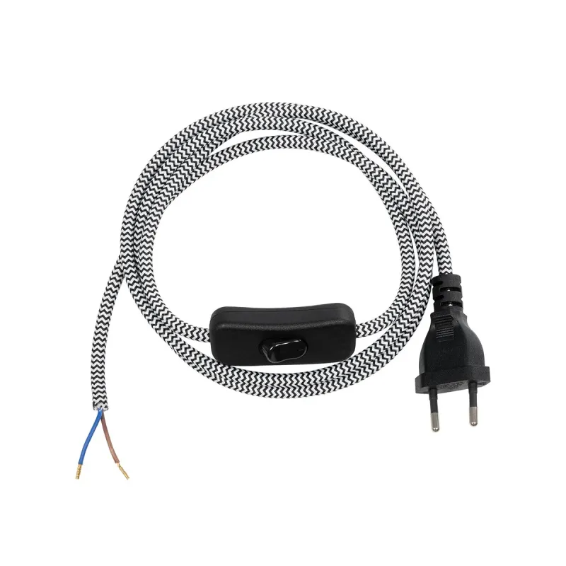 GLOBOSTAR® WHIP 77670 Μοντέρνο DIY Υφασμάτινο Καλώδιο με Διακόπτη On/Off AC 220-240V IP20 - Λευκό & Μαύρο - Μ150 x Π2.7 x Υ1.9cm GLOBOSTAR® WHIP 77670 Μοντέρνο DIY Υφασμάτινο Καλώδιο με Διακόπτη On/Off AC 220-240V IP20 - Λευκό & Μαύρο - Μ150 x Π2.7 x Υ1.9cm