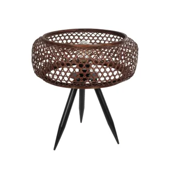 GloboStar® ZORION 999-0040 Vintage Επιτραπέζιο Φωτιστικό Πορτατίφ Μονόφωτο 1 x E27 IP20 Καφέ Ξύλο με Μαύρο Μέταλλο - Μ40 x Π40 x Υ43.5cm