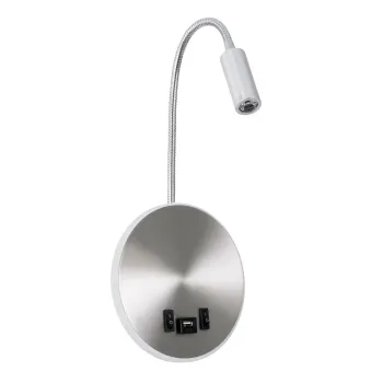 GLOBOSTAR® GOOSE 60884 Μοντέρνο Φωτιστικό Τοίχου - Απλίκα Ξενοδοχείου Reading Light με Φορτιστή USB 3A LED 6W 600lm 36° & 360° AC 220-240V IP20 Φυσικό Λευκό 4500K - CREE XPE & Lumileds SMD Chip & TÜV SÜD Driver - Νίκελ Βούρτσας - Μ15.5 x Π15 x