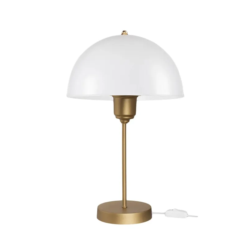 GLOBOSTAR® GAZETA 203-0304 Μοντέρνο Επιτραπέζιο Φωτιστικό Πορτατίφ με Ντουί 1 x E27 AC 220-240V IP20 - Λευκό Δίαφανο & Μπρονζέ  - Μ25 x Π25 x Υ39cm