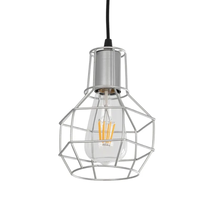 GLOBOSTAR® CAGE 00951 Vintage Κρεμαστό Φωτιστικό Οροφής με Ντουί 1 x E27 AC 220-240V IP20 - Ασημί - Μ15 x Π15 x Y22cm