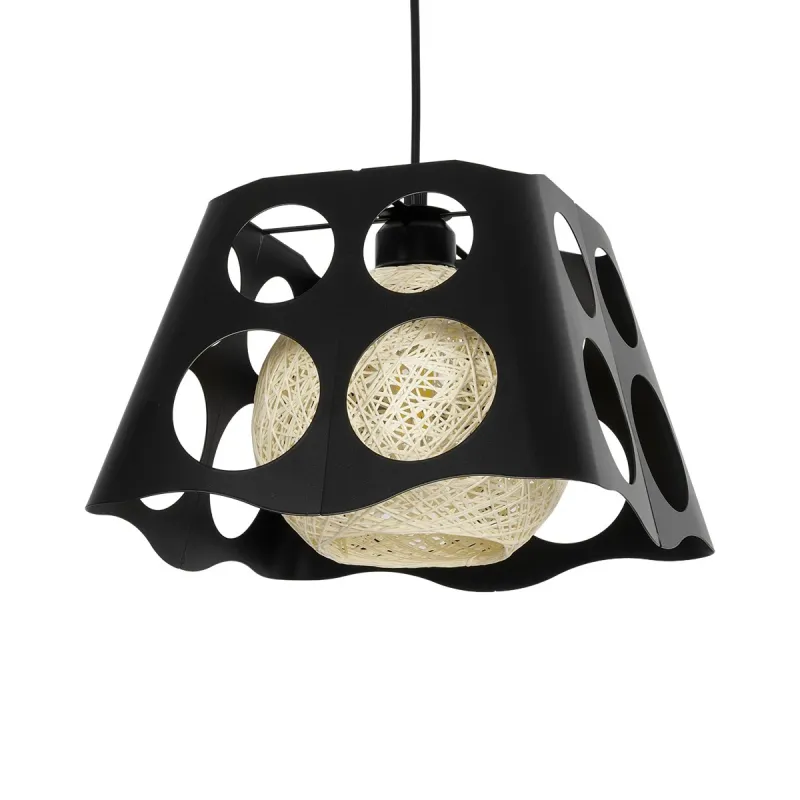 GLOBOSTAR® CARTER 00962 Μοντέρνο Κρεμαστό Φωτιστικό Οροφής με Ντουί 1 x E27 AC 220-240V IP20 - Μαύρο & Μπεζ - Μ28 x Π28 x Υ22cm