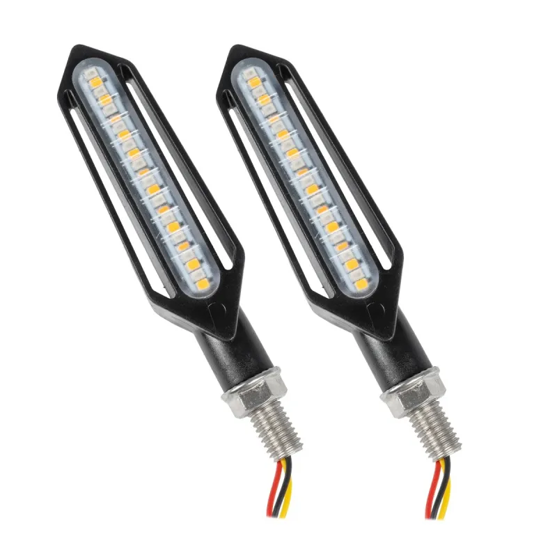 GloboStar® 81756 ΣΕΤ 2 x Φλάς Μοτοσυκλέτας Universal Knife LED SMD 5050 1.2W/2.4W 216lm/432lm DC 12V 2 Λειτουργιών Κόκκινο για Πορείας-Stop & με Τρεχούμενο Εφέ Φωτισμού Πορτοκαλί για Φλας Αδιάβροχα IP65