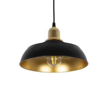 GLOBOSTAR® LOAN 203-0279 Μοντέρνο Κρεμαστό Φωτιστικό Οροφής με Ντουί 1 x E27 AC 220-240V IP20 - Μαύρο & Χρυσό  - Μ25.5 x Π25.5 x Υ17cm