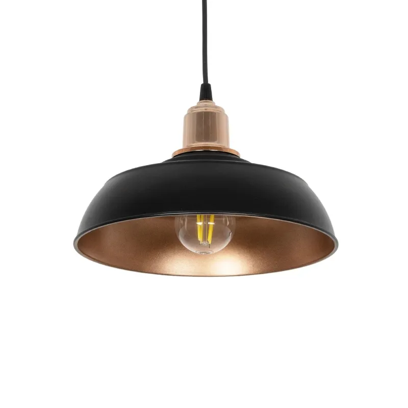 GLOBOSTAR® LOAN 203-0280 Μοντέρνο Κρεμαστό Φωτιστικό Οροφής με Ντουί 1 x E27 AC 220-240V IP20 - Μαύρο & Μπρονζέ  - Μ25.5 x Π25.5 x Υ17cm