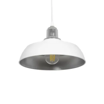 GLOBOSTAR® LOAN 203-0284 Μοντέρνο Κρεμαστό Φωτιστικό Οροφής με Ντουί 1 x E27 AC 220-240V IP20 - Λευκό & Ασημί  - Μ25.5 x Π25.5 x Υ17cm