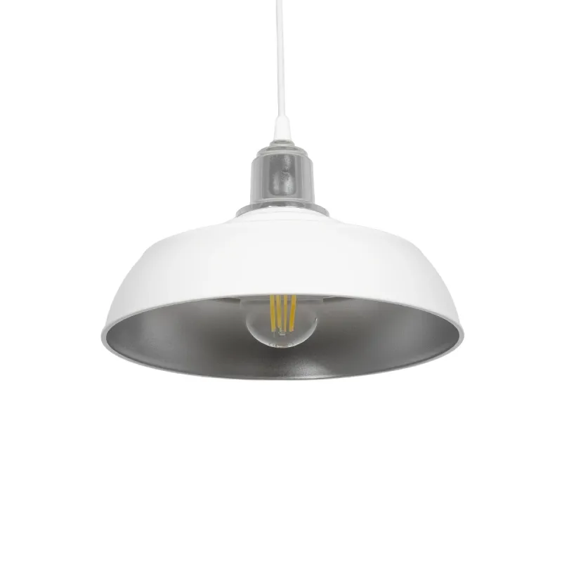 GLOBOSTAR® LOAN 203-0284 Μοντέρνο Κρεμαστό Φωτιστικό Οροφής με Ντουί 1 x E27 AC 220-240V IP20 - Λευκό & Ασημί  - Μ25.5 x Π25.5 x Υ17cm