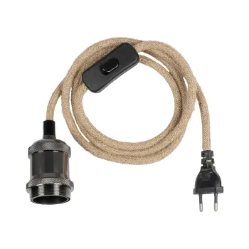 GLOBOSTAR® WHIP 77663 Μοντέρνο DIY Φωτιστικό με Υφασμάτινο Καλώδιο, Ντουί 1 x E27, Διακόπτη On/Off & Πρίζα AC 220-240V IP20 - Μπεζ & Μαύρο Νίκελ - Μ150 x Π4 x Υ4cm