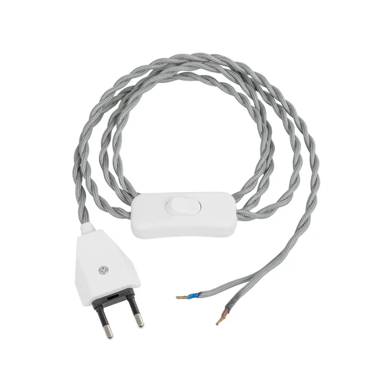 GLOBOSTAR® WHIP 77674 Μοντέρνο DIY Πλεκτό Καλώδιο με Διακόπτη On/Off AC 220-240V IP20 - Γκρι & Λευκό - Μ150 x Π2.7 x Υ1.9cm