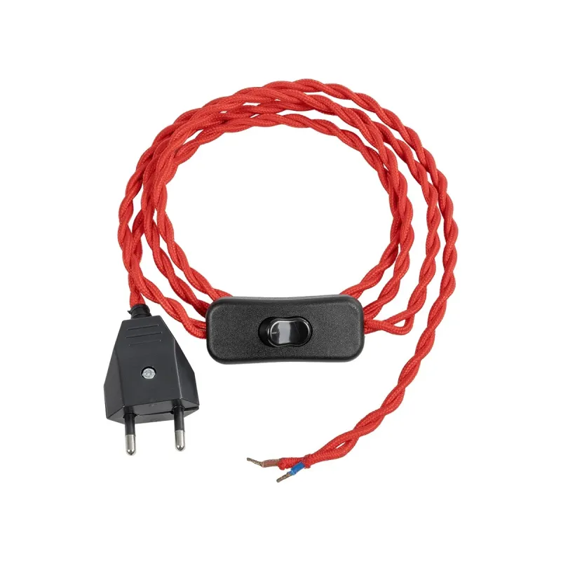 GLOBOSTAR® WHIP 77675 Μοντέρνο DIY Πλεκτό Καλώδιο με Διακόπτη On/Off AC 220-240V IP20 - Κόκκινο & Μαύρο - Μ150 x Π2.7 x Υ1.9cm