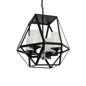 GLOBOSTAR® DASTAR 999-0091 Vintage Κρεμαστό Φωτιστικό Οροφής με Ντουί 4 x E27 AC 220-240V IP20 - Μαύρο & Λευκό - Μ42 x Π42 x Υ43cm