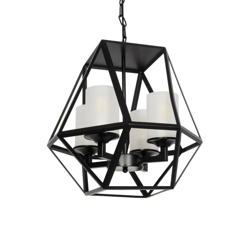 GLOBOSTAR® DASTAR 999-0091 Vintage Κρεμαστό Φωτιστικό Οροφής με Ντουί 4 x E27 AC 220-240V IP20 - Μαύρο & Λευκό - Μ42 x Π42 x Υ43cm