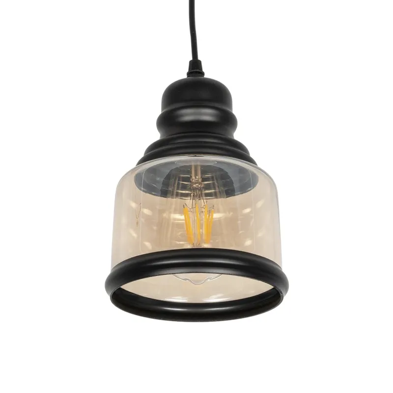 GLOBOSTAR® OLIVER 999-0187 Vintage Κρεμαστό Φωτιστικό Οροφής με Ντουί 1 x E27 AC 220-240V IP20 - Μελί & Μαύρο - Μ15 x Π15 x Υ21.5cm