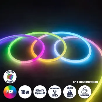 GLOBOSTAR® NEOTUBE 70589 Ψηφιακή Pixel Addressable Ταινία Neon Flex LED 18W/m 900lm/m 360° DC 24V Αδιάβροχο IP65 96 x SMD5050 Chip/m 16 x Pixel/m Πολύχρωμο RGB Dimmable SPI/TTL Protocol IC WS2811 - Sanan SMD Chip - Μ100 x Π2.1 x Υ2.1cm - 3 Χρόνια Εγγύηση