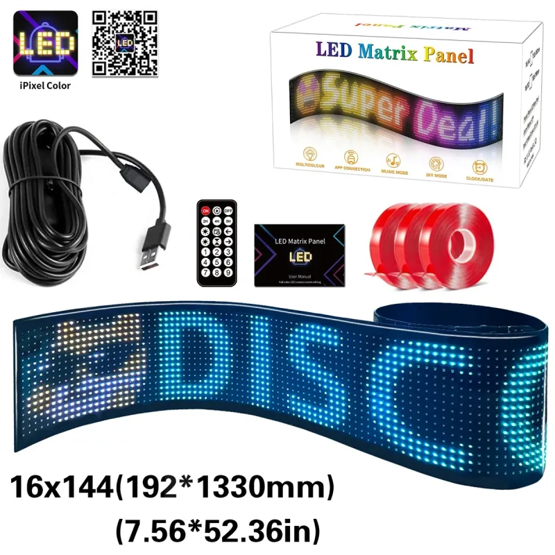 GLOBOSTAR® MATRIX GLB-106-0004 Εύκαμπτη Κυλιόμενη Ψηφιακή Επιγραφή 133x19.2cm P9 144x16 Pixel LED 10W DC 5V 2A με USB 2.0 Αδιάβροχο IP65 Πολύχρωμο RGB - Bluetooth Control μέσω iPIXEL APP - Μ133 x Π0.4 x Υ19.2cm - 2 Χρόνια Εγγύηση