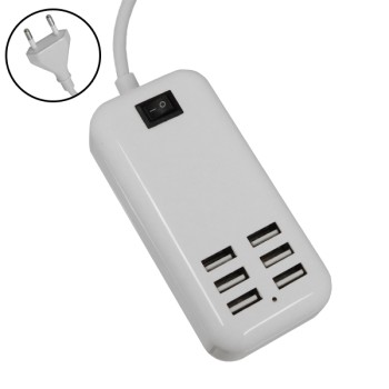 Φορτιστής USB 6 Θέσεων με ON / OFF Διακόπτη 4A 20 Watt 5V DC Λευκός GloboStar 69998 Φορτιστής USB 6 Θέσεων με ON / OFF Διακόπτη 4A 20 Watt 5V DC Λευκός GloboStar 69998