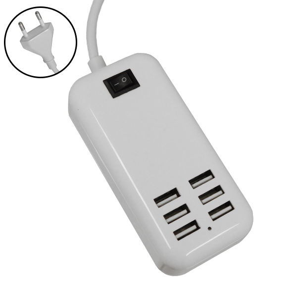 Φορτιστής USB 6 Θέσεων με ON / OFF Διακόπτη 4A 20 Watt 5V DC Λευκός GloboStar 69998 Φορτιστής USB 6 Θέσεων με ON / OFF Διακόπτη 4A 20 Watt 5V DC Λευκός GloboStar 69998