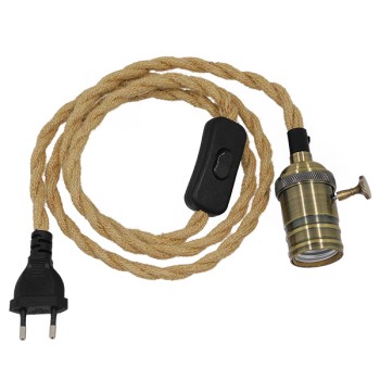 GLOBOSTAR® WHIP 91041 Μοντέρνο DIY Φωτιστικό με Πλεκτό Καλώδιο, Ντουί 1 x E27, Διακόπτη On/Off & Πρίζα AC 220-240V IP20 - Μπεζ & Μπρούτζινο - Μ150 x Π5.8 x Υ5.8cm GLOBOSTAR® WHIP 91041 Μοντέρνο DIY Φωτιστικό με Πλεκτό Καλώδιο, Ντουί 1 x E27, Διακόπτη On/Off & Πρίζα AC 220-240V IP20 - Μπεζ & Μπρούτζινο - Μ150 x Π5.8 x Υ5.8cm