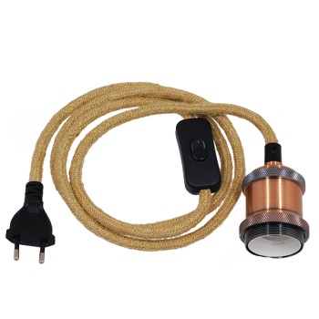 GLOBOSTAR® WHIP 91043 Μοντέρνο DIY Φωτιστικό με Υφασμάτινο Καλώδιο, Ντουί 1 x E27, Διακόπτη On/Off & Πρίζα AC 220-240V IP20 - Μπεζ & Χάλκινο - Μ150 x Π4 x Υ4cm GLOBOSTAR® WHIP 91043 Μοντέρνο DIY Φωτιστικό με Υφασμάτινο Καλώδιο, Ντουί 1 x E27, Διακόπτη On/Off & Πρίζα AC 220-240V IP20 - Μπεζ & Χάλκινο - Μ150 x Π4 x Υ4cm