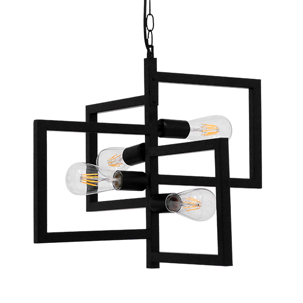 GLOBOSTAR® LOOP 00904 Μοντέρνο Κρεμαστό Φωτιστικό Οροφής με Ντουί 4 x E27 AC 220-240V IP20 - Μαύρο - Μ52 x Π52 x Υ42cm