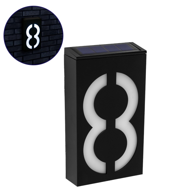 GloboStar® 71518 Αυτόνομο Ηλιακό Φωτιστικό LED SMD 1W 100lm με Ενσωματωμένη Μπαταρία 1000mAh - Φωτοβολταϊκό Πάνελ με Αισθητήρα Ημέρας-Νύχτας για Αρίθμηση Δρόμου με Αριθμό 8 Αδιάβροχο IP55 Ψυχρό Λευκό 6000K GloboStar® 71518 Αυτόνομο Ηλιακό Φωτιστικό LED SMD 1W 100lm με Ενσωματωμένη Μπαταρία 1000mAh - Φωτοβολταϊκό Πάνελ με Αισθητήρα Ημέρας-Νύχτας για Αρίθμηση Δρόμου με Αριθμό 8 Αδιάβροχο IP55 Ψυχρό Λευκό 6000K