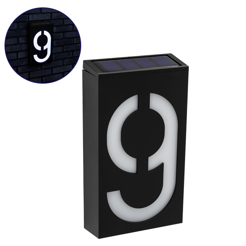 GloboStar® 71519 Αυτόνομο Ηλιακό Φωτιστικό LED SMD 1W 100lm με Ενσωματωμένη Μπαταρία 1000mAh - Φωτοβολταϊκό Πάνελ με Αισθητήρα Ημέρας-Νύχτας για Αρίθμηση Δρόμου με Αριθμό 9 Αδιάβροχο IP55 Ψυχρό Λευκό 6000K GloboStar® 71519 Αυτόνομο Ηλιακό Φωτιστικό LED SMD 1W 100lm με Ενσωματωμένη Μπαταρία 1000mAh - Φωτοβολταϊκό Πάνελ με Αισθητήρα Ημέρας-Νύχτας για Αρίθμηση Δρόμου με Αριθμό 9 Αδιάβροχο IP55 Ψυχρό Λευκό 6000K